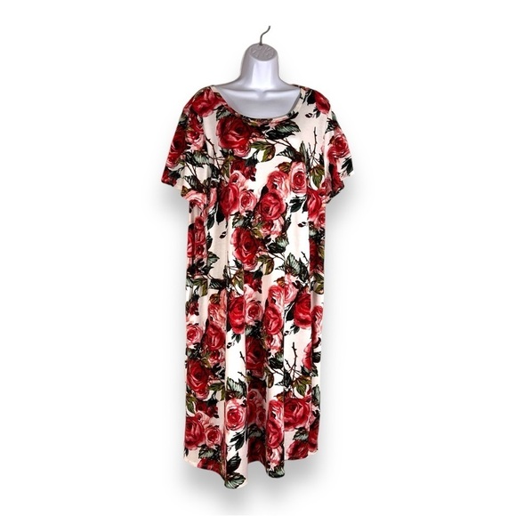 3XL LULAROE WHITE PINK FLORAL DRESS SHIFT STYLE SHORT SLEEVE STRETCH - Picture 1 of 13